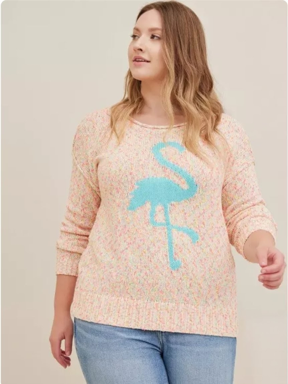 TORRID Multicolor Flamingo Crewneck Sweater Marled Rainbow Size 2X
